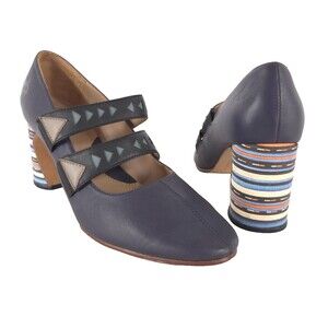 John Fluevog Greater Expectations Mary Jane Pumps 38 EU 7.5 US Womens Navy $345